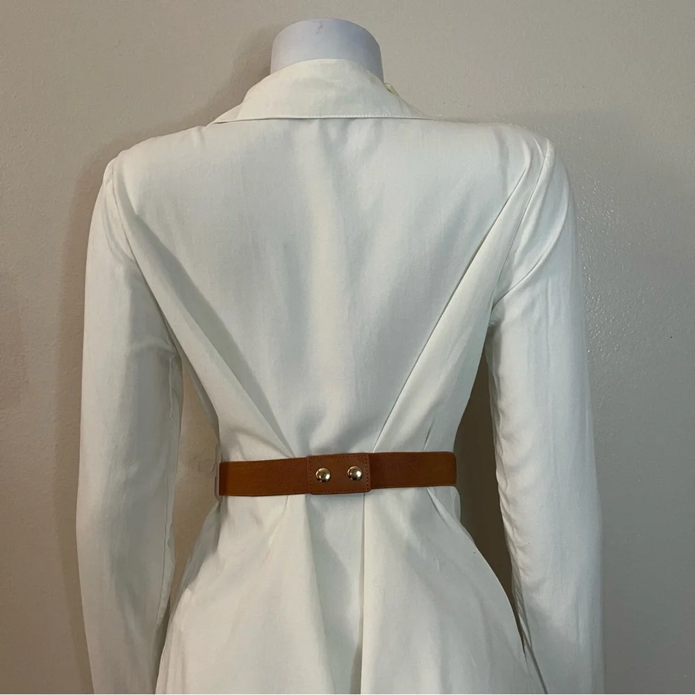 Brown faux leather gold tone chained elastic waistband skinny belt - Picture 3 of 8